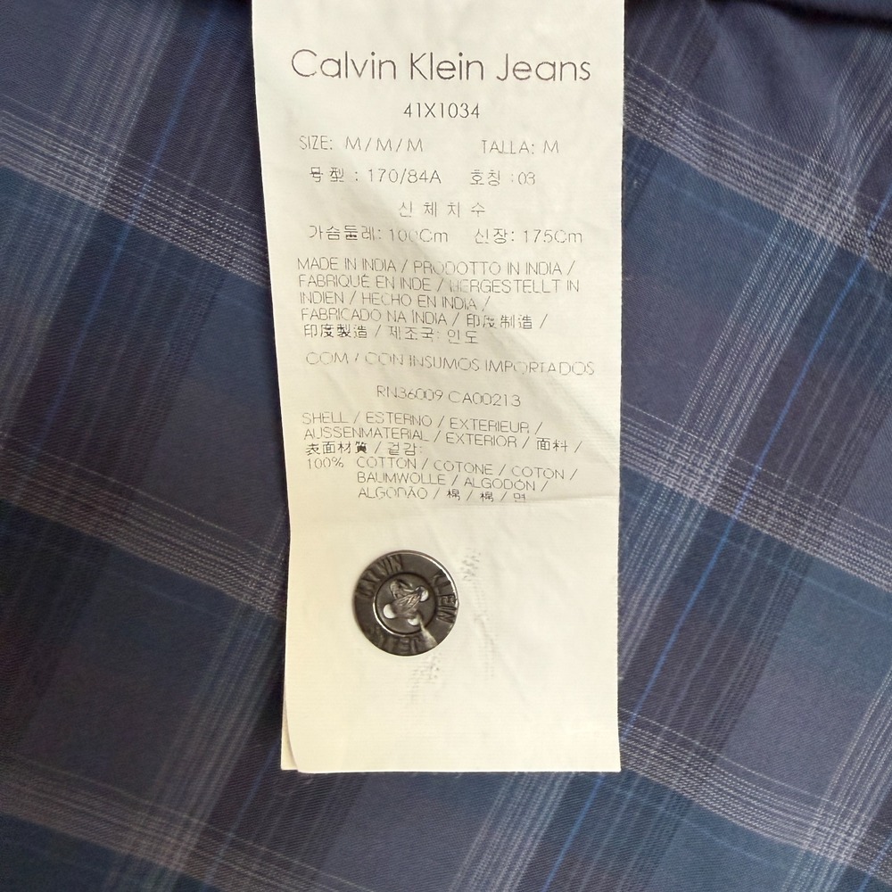 Calvin Klein Jeans Shirt Mens Medium Blue Plaid Short Sleeve Snap Button Pockets - Picture 13 of 14